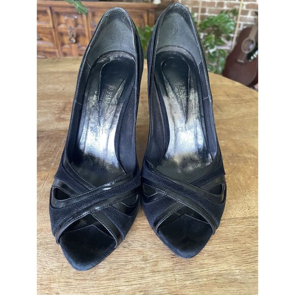 Vintage JoPini Sandro Vicari Black Suede Peep Toe Heels Italy Size 37 - Picture 2 of 7